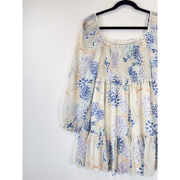 ARITZIA Wilfred Dress Blue Tempest Mini Smocked Puffed Floral Babydoll Boho XS - Picture 8 of 11